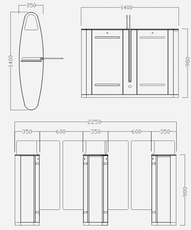Kích thước Cổng Flap Barrier FLB-608