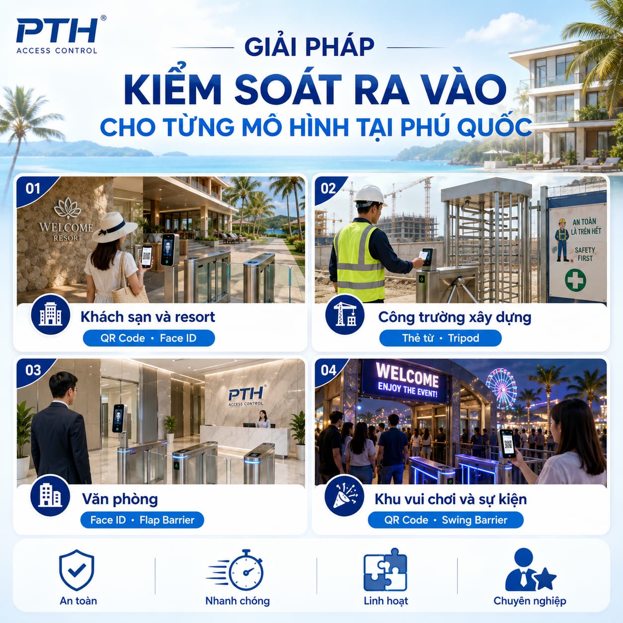 Giải pháp kiểm soát ra vào cho từng mô hình tại Phú Quốc Giải pháp kiểm soát ra vào cho từng mô hình tại Phú Quốc