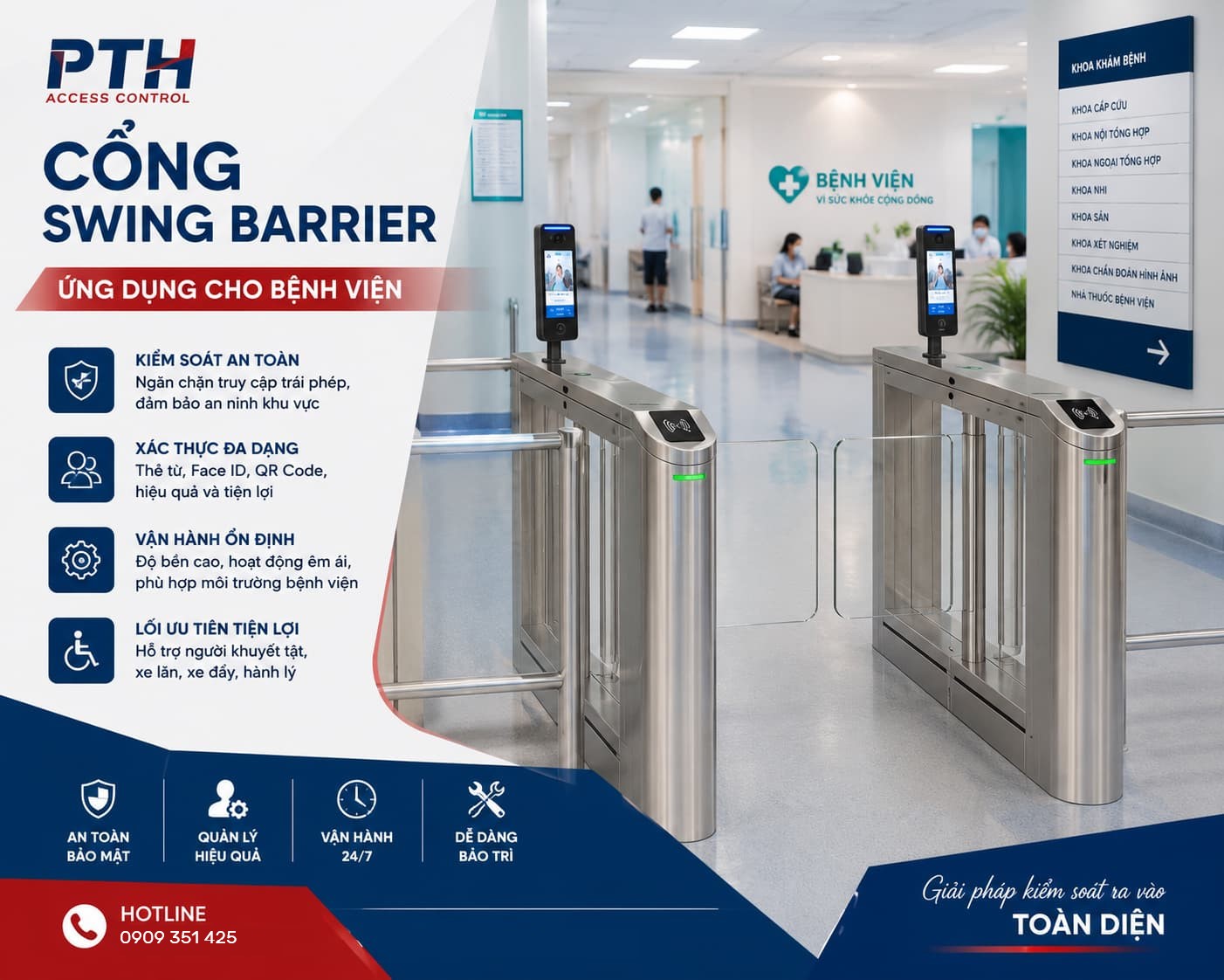 Ứng dụng cổng swing barrier Bệnh viện, phòng khám và cơ sở y tế Ứng dụng cổng swing barrier Bệnh viện, phòng khám và cơ sở y tế